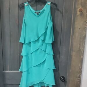 S.L. Fashions Aqua Layered High Low Dress